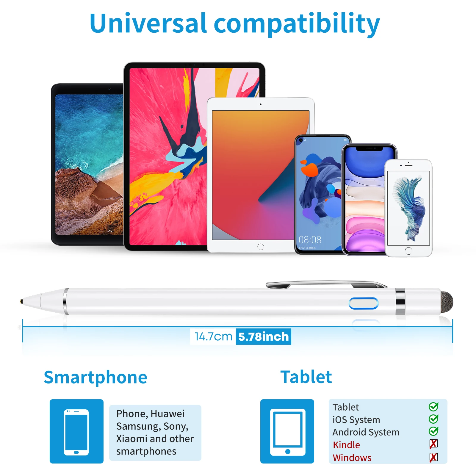 Universal tablet capacitive stylus pen for ipad active stylus pens tool for touch screens