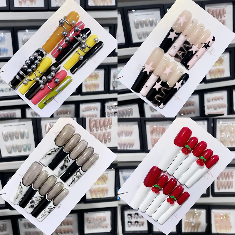 New Design Premium European  American Style Diamond Heavy Industry Long Design Style Manicure Diamond  Y2K Press On Nails Tips