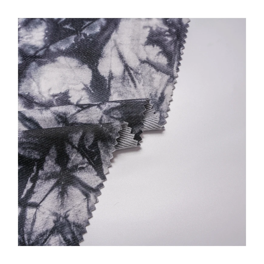  OEM новый цветочный дизайн Tie Dye Трикотажная джинсовая ткань полиэстер вискоза