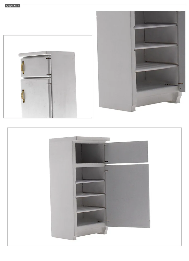 New Product Family Dollhouse Furniture Wooden White Fridge Kid Play House Toy Ice Box Miniature Refrigerator