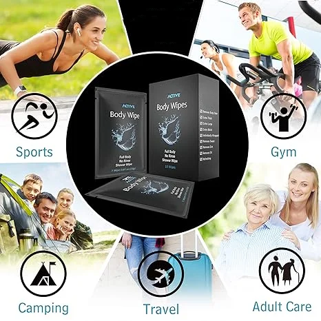 Single Pack No Rinse Whole Body Shower Wipes Alcohol Free Cleansing Organic Body Wipes with Aloe