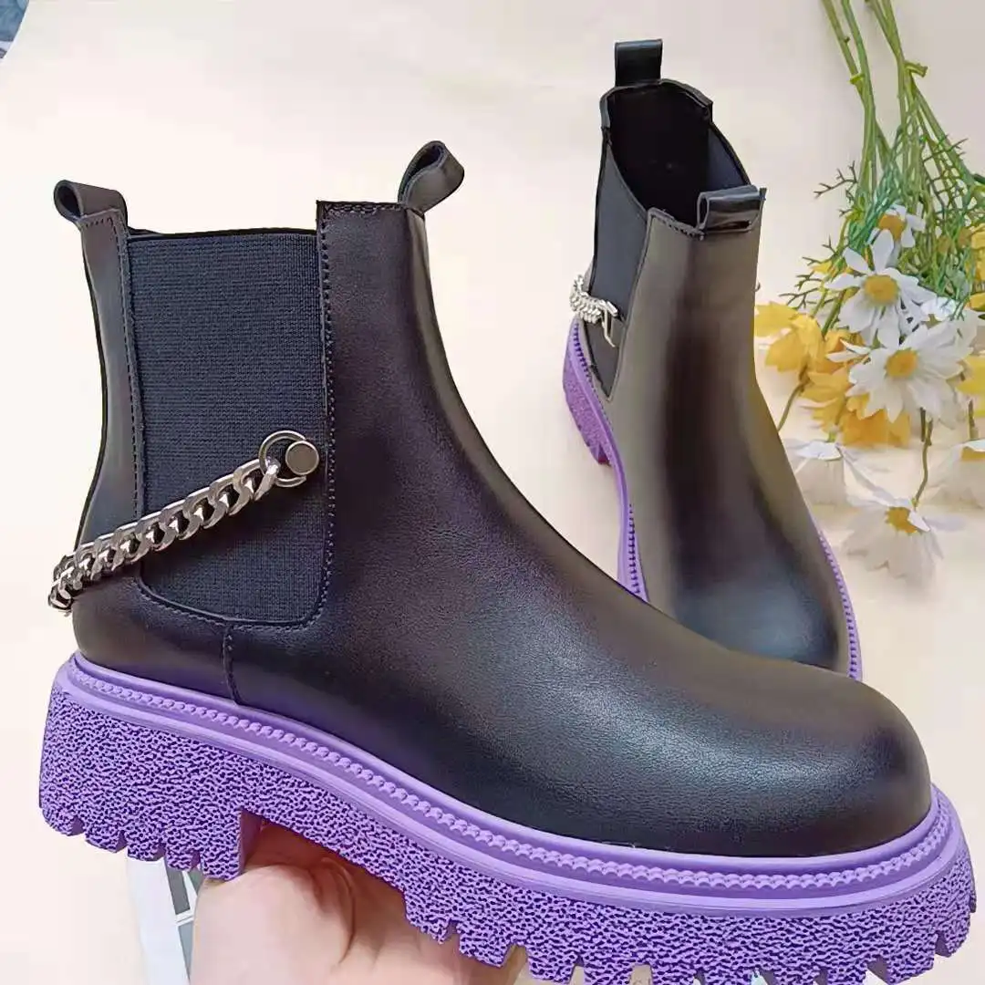 Trend Wholesale Women Luxury High Top Heel wood sole Custom  Rain Shoes Work Ankle Chunky Chelsea Boot Woman