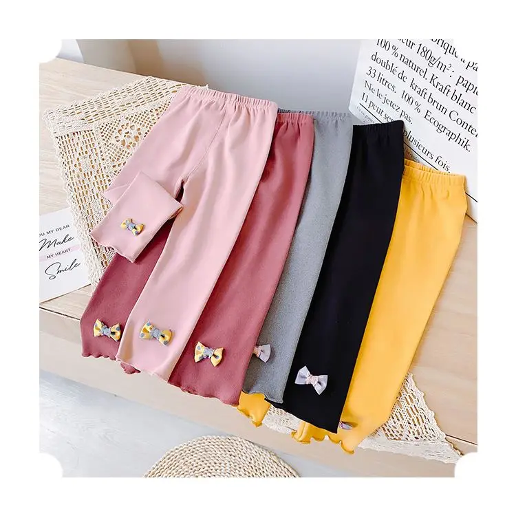 
Autumn Wholesale New Trend Bow Decorations Kids Baby Pants Latest Children Cotton Trousers Winter Warm Little Girls Leggings 