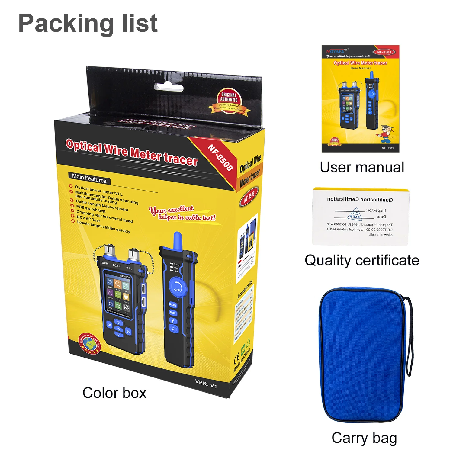 NOYAFA All in one Optical Power Meter Fiber Rj45 Network Cable Tester OPM VFL PoE tester Cable finder