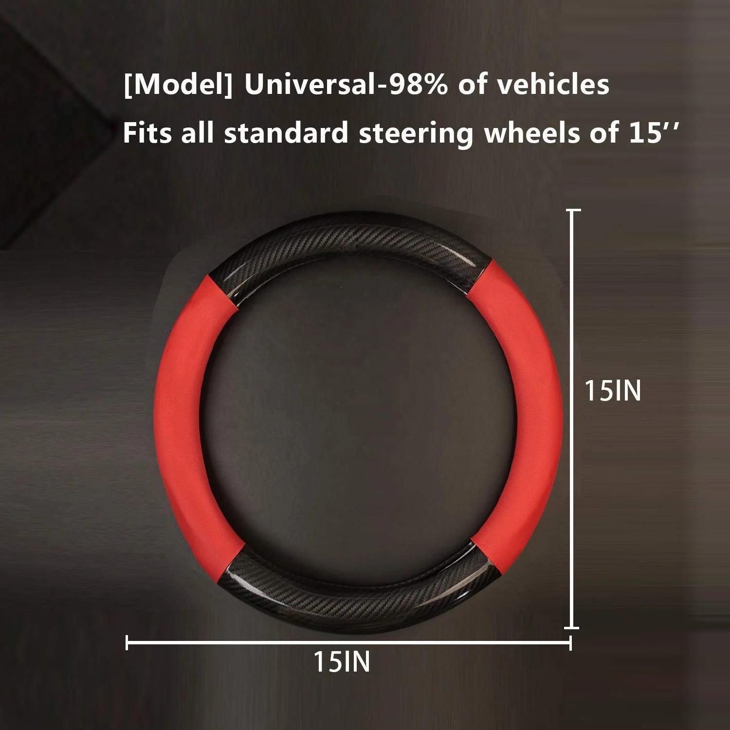 Steering Wheel Cover Carbon Fiber/Leather Car Steering Wheel Cover Breathable Anti-Slip Odorless Universal Fit 15 Inch