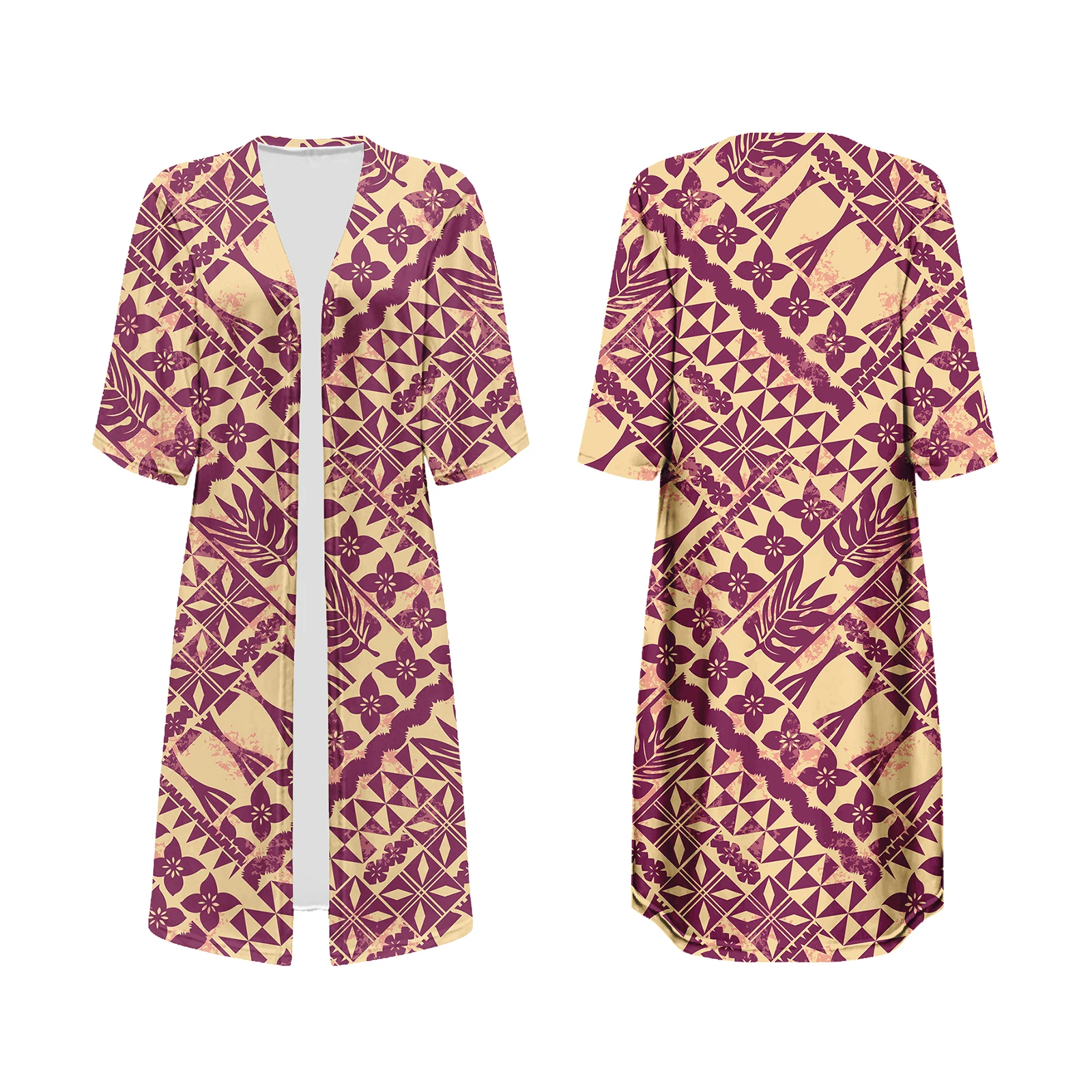 Big Size Pacific Island Art Fashion Short Sleeve Cardigan Cloak Loose Kimono Jacket Polynesian Cardigan Trench Coat