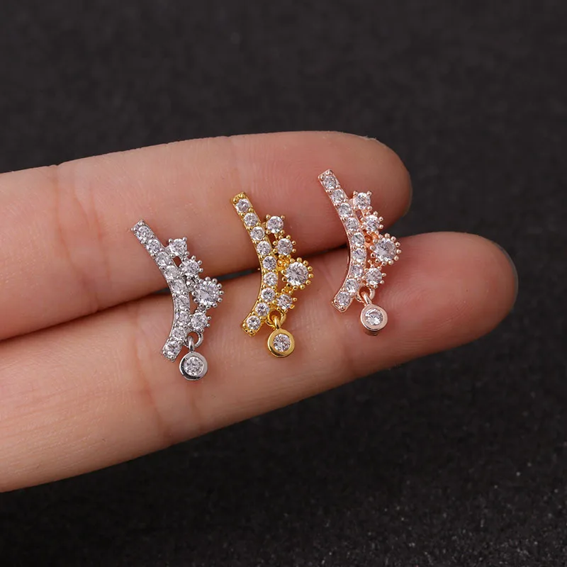  POENNIS Mixed color7 Silver Rose Gold Curved Stainless Steel Bar Ear Piercing Jewelry Flower Crown Tragus Daith