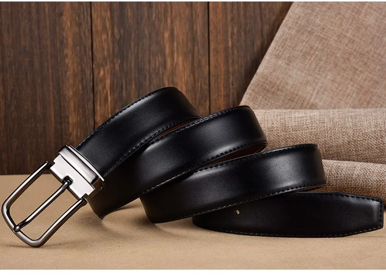 Двусторонний мужской ремень из натуральной кожи классический пояс с классической пряжкой язычком