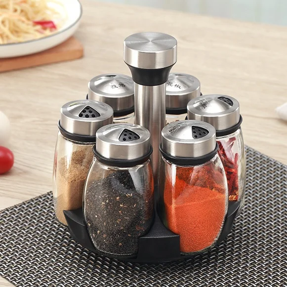 2 Tier Rotating Spice Shaker Jar Set With Stand Holder Big Size Set For Spices On A Stand Expandable Set For Spice Luxury