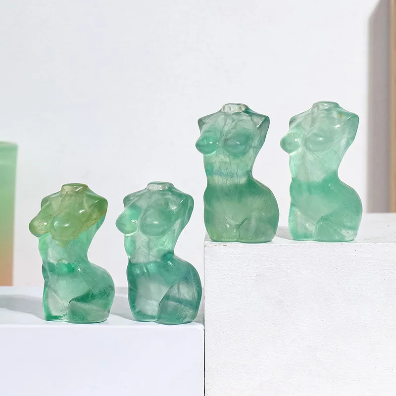 Wholesale Crafts Crystal Nude Model Women Body Torso Statue Green Fluorite Female Model Carving