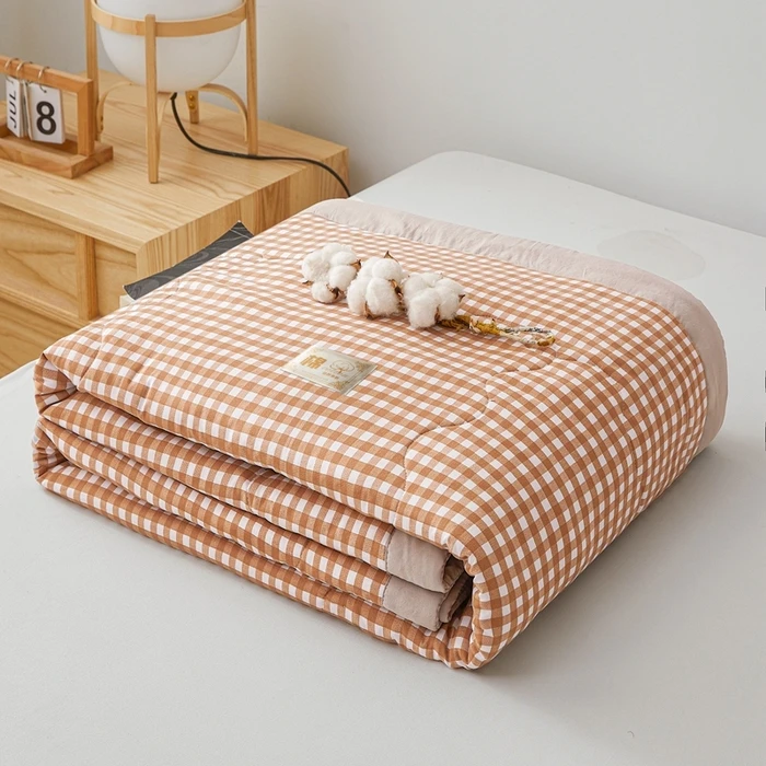 Cool Feel Thin Summer Quilt Blanket 100% Cotton Washed Cotton Fabric Light Comforter Throw