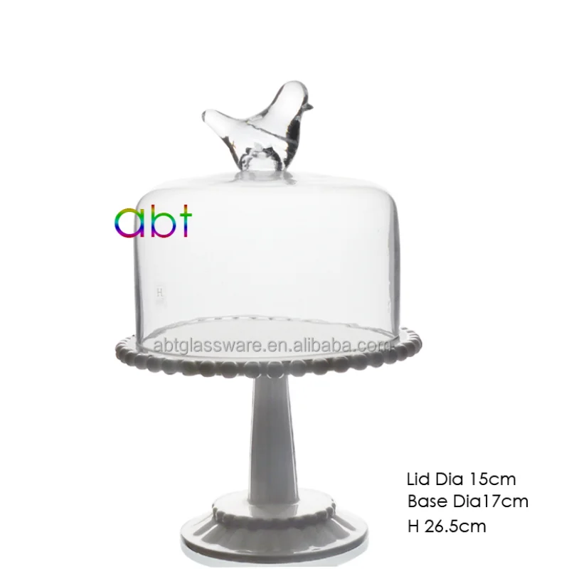 Fancy clear glass dome clear glass cake stand and bird glass dome