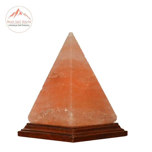 Гималайская натуральная солевая лампа ручной работы в форме пирамиды для домашнего декора с красивой деревянной основой из Пакистана