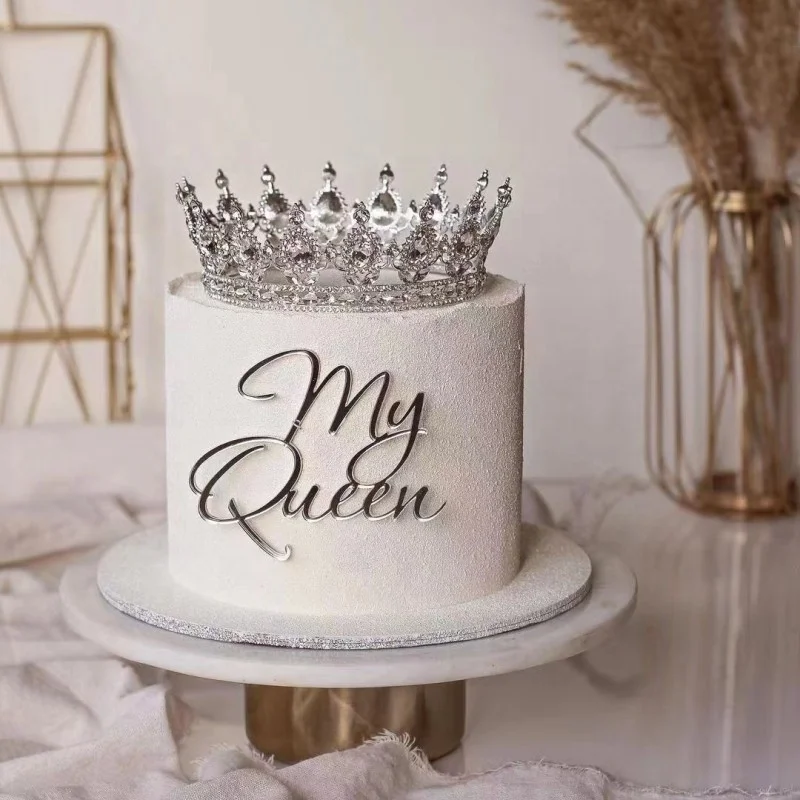 My Queen birthday queen acrylic mirror gold silver cake topper for mom mothers day birthday cake decoration