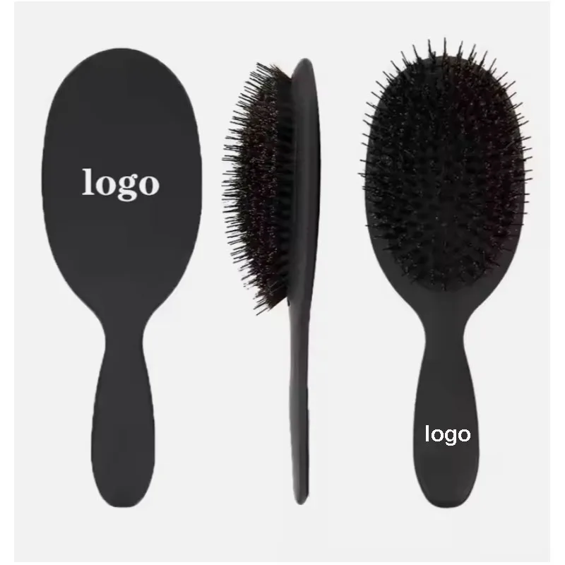 Custom Logo Women Fashion Paddle Hard Bristles Brush Mixed Boar Bristle Hair Wig Extension Set for Extension