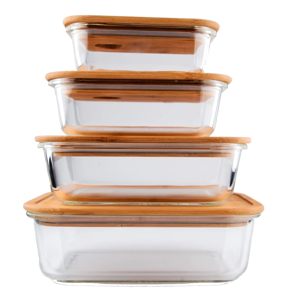 Eco-friendly Food Meal Prep Containers With Bamboo Lid wooden Glass Food Storage High Quality Glass Food Meal Prep Containers