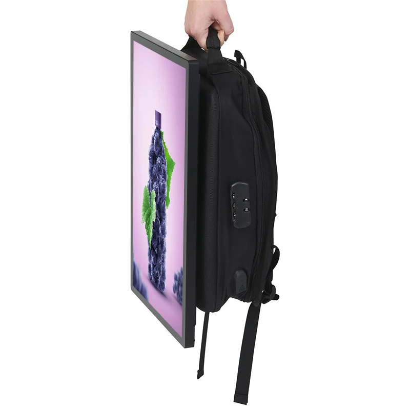 High Resolution LCD Video Backpack Billboard Aluminum Frame Outdoor Advertising Light Box for Promotion Use