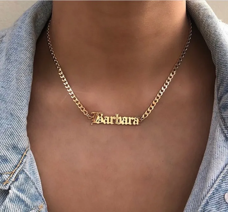 
Old English Letter Men Gold Stainless Steel Name Necklace 