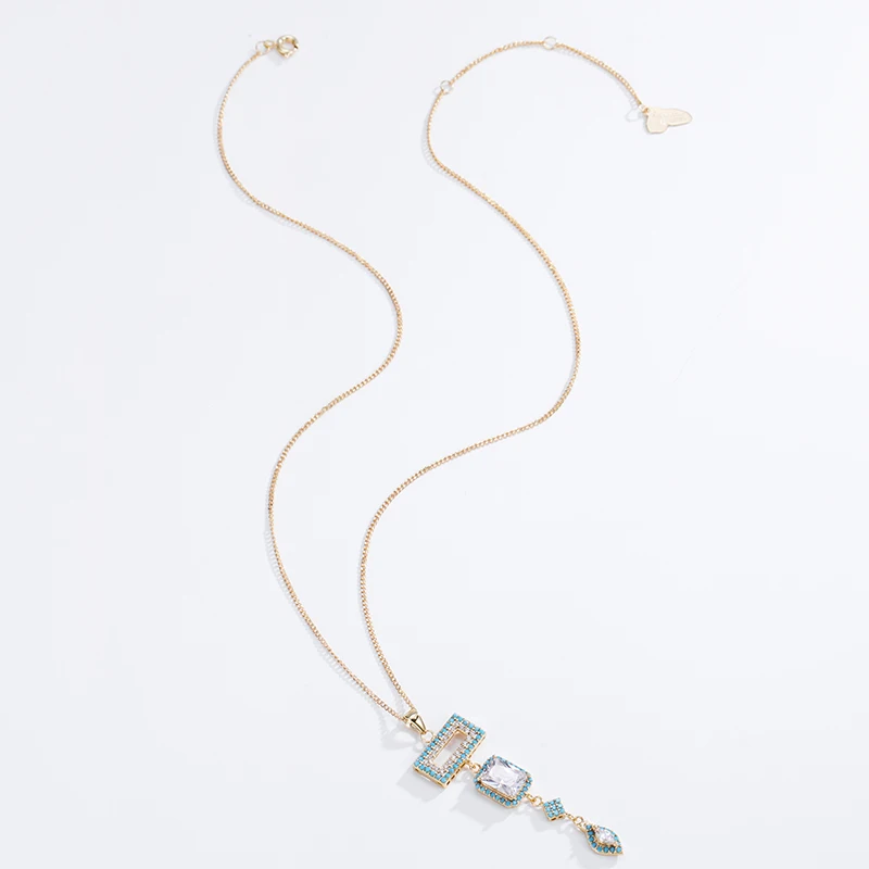Chinese Factory Wholesale Women Luxury Jewelry AAA cubic zircon drop necklace square zircon necklace Long Pendant Necklace