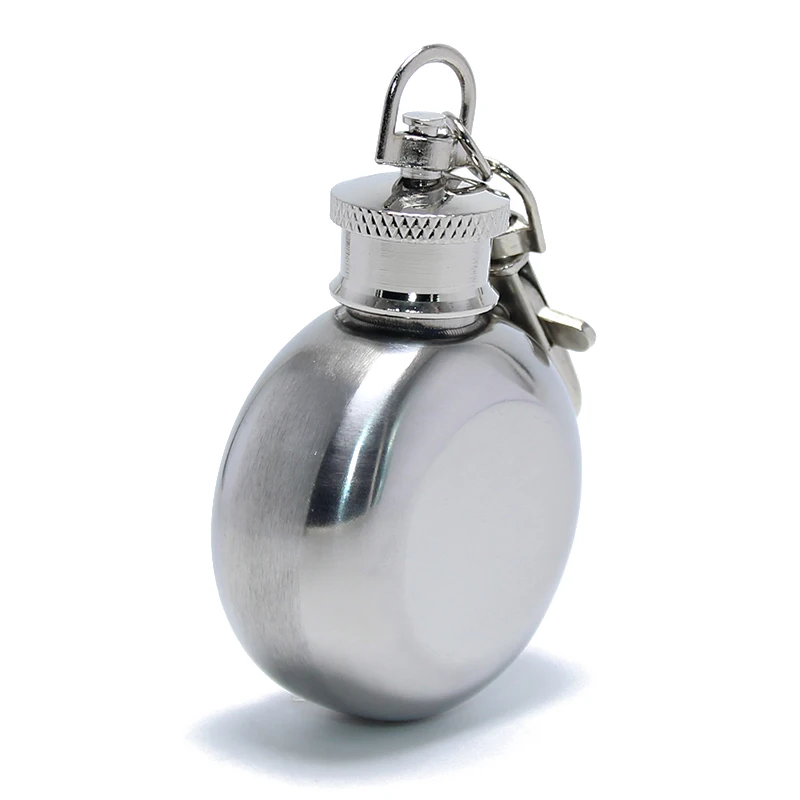 Wholesale 1oz Stainless Steel Portable Round Flagon Kettle Oilcan Keychain 28ML Metal Travel Wine Pot Mini Hip Alcohol Flask