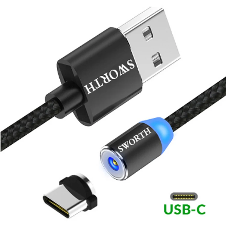 
Fast Speed TYPE C USB Data Cable Round LED Nylon Magnetic USB Cable 