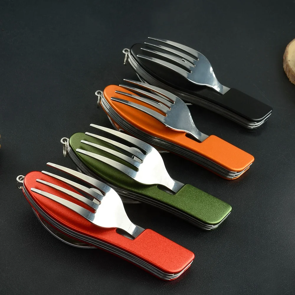 Портативный набор столовых приборов 4 в 1, ультралегкие столовые приборы из нержавеющей стали для путешествий, кемпинга, набор столовых приборов для путешествий