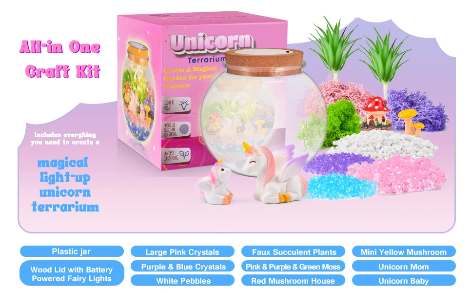 Unicorn Gifts for Girls - Light up Unicorn Terrarium Kit for Kids - DIY Unicorn Arts & Crafts Toy