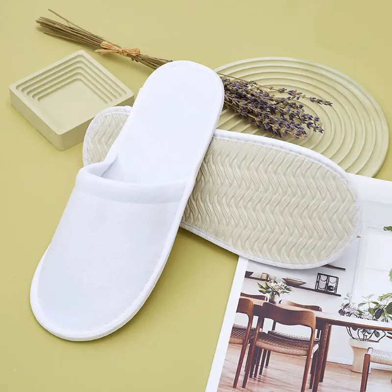 Soft Velvet Custom Velour Spa Travel Bathroom Guest Homestay Hotel Slippers Disposable With Logo