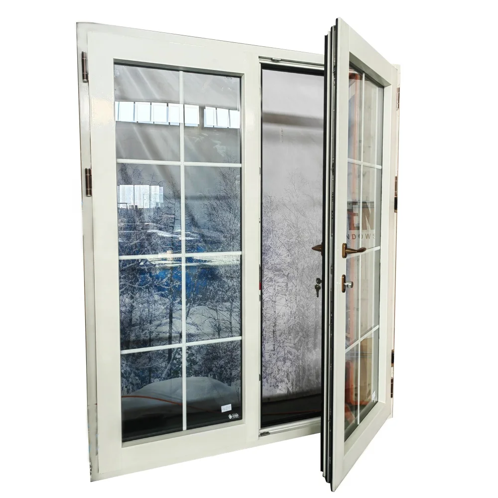 Double Glazed Tempered Glass White Color Arched Door Aluminum Wood Inswing Entrance Doors
