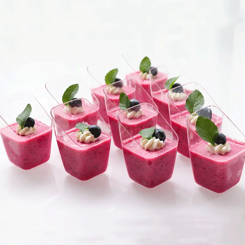 disposable square transparent mini diagonal mousse pudding jelly dessert cup