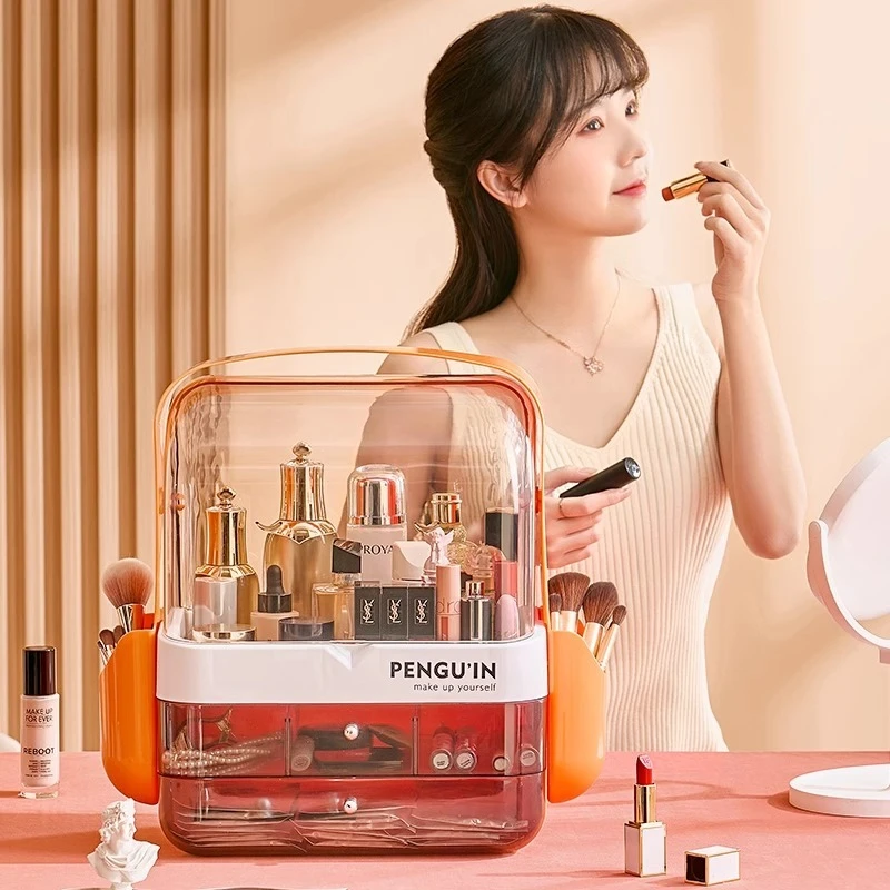 High quality Anthracite 3-layer cosmetics storage box table top lipstick mask skin care dustproof large capacity drawer type net celebrity dr