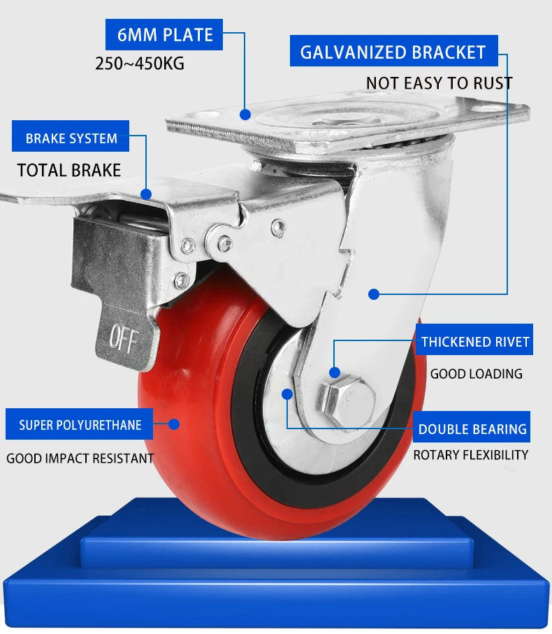 Weihang castors 5 Inch swivel casters without brake harbor freight heavy duty red caster wheels