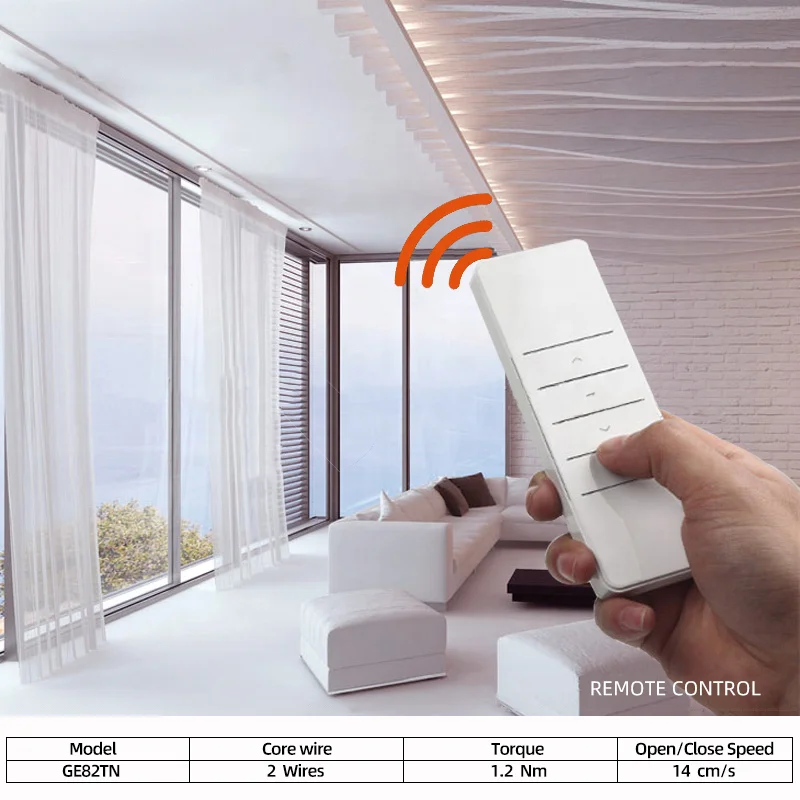 GE82TN-1.2N High Quality Silent Smart Blind Curtain Remote Control Motorized Curtain Motors