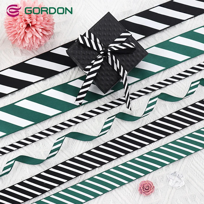 Gordon Ribbons 1inch Customize Printing Ribbon White And Black Stripe Zebra Print Ribbon For Gift Box Decoration