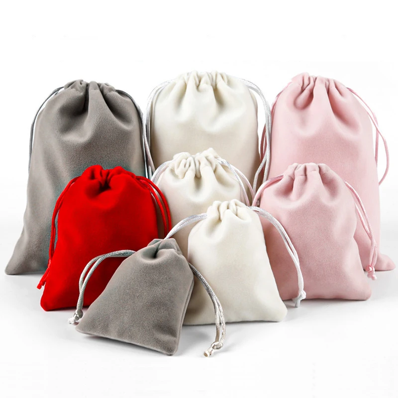 Whole White Pink Red Grey Cotton Flannel Velvet Suede Custom OEM Customized Logo Style Drawstring Dust Bag