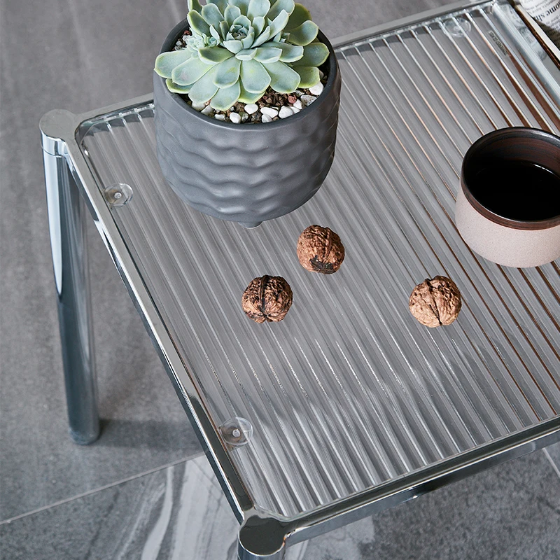 Modern Home Furniture Indoor Metal Frame Small Coffee Table Glass TOP Magazine Bag Holder Sofa Side Table