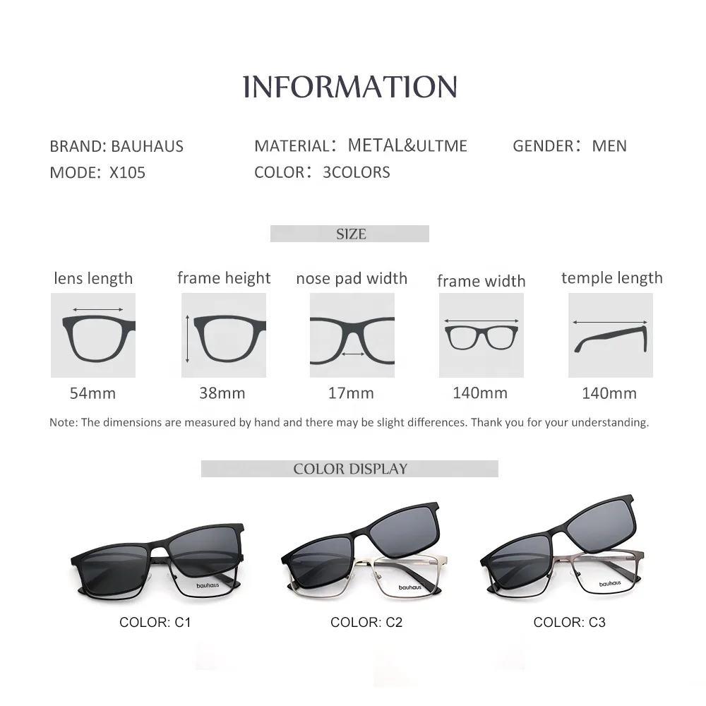 X105 Eyeglass Clip on Glasses Frame Metal Magnet Sunglasses