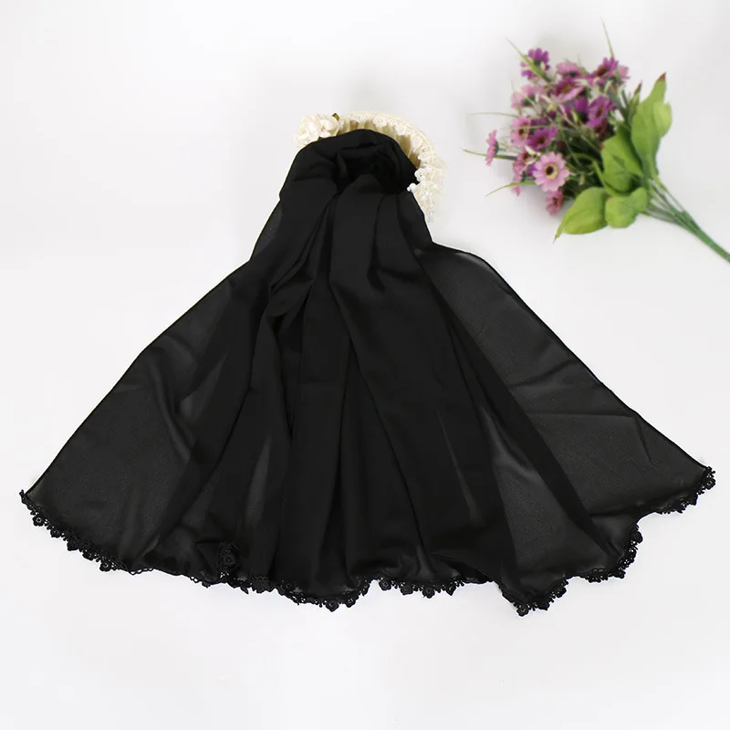 2021 Latest Fashion Luxury Women Chiffon Crinkle Hijab with Beads Muslim Pleated Stitching Hijabs Scarf