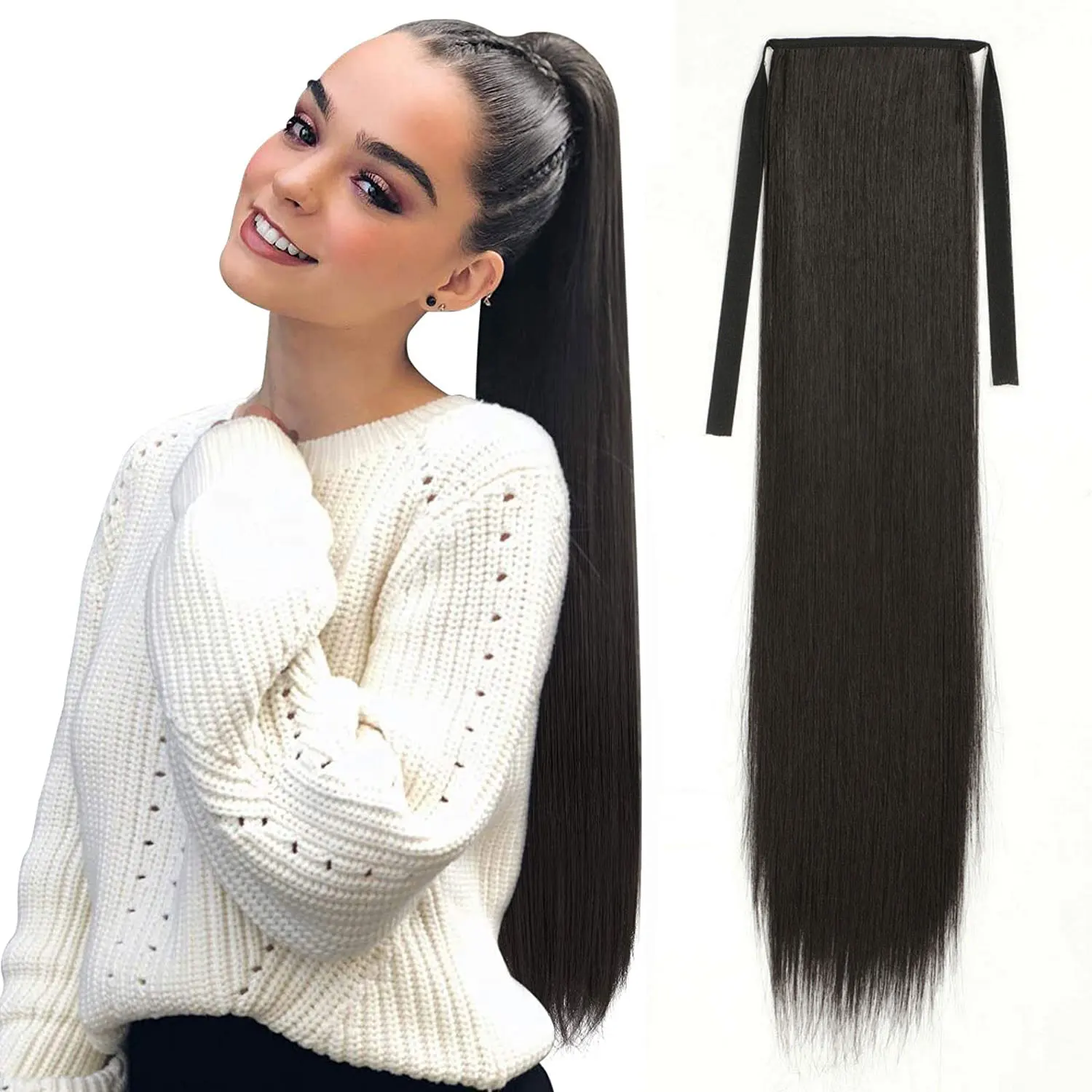 G&T Wig Wholesale straight Ponytail Extension Long Straight Wrap Around Clip in Synthetic Fiber Hair for Women