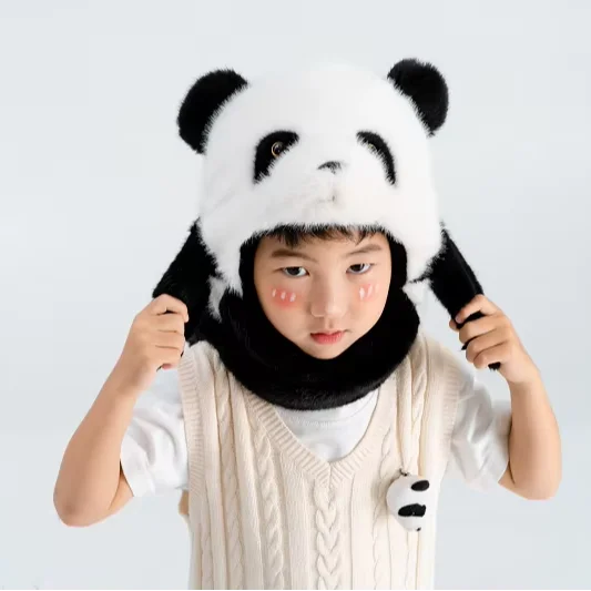 Wholesale cute stuffed animal head hats stuffed animal panda plush hats kids winter