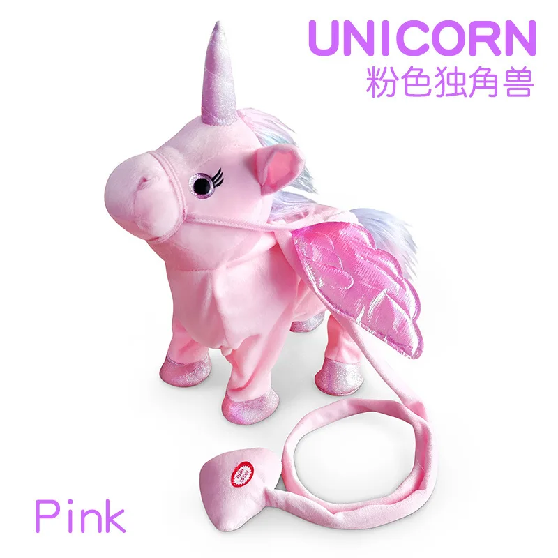 35cm hot selling kawaii plush toy sing and walking electronic unicorn