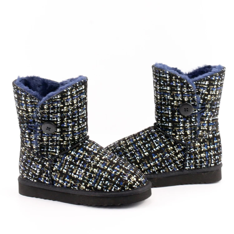 Custom Winter Warm Cow Suede Upper Indoor Outdoor Flat Ankle Toddler Girls Kids Boots with Bailey Button