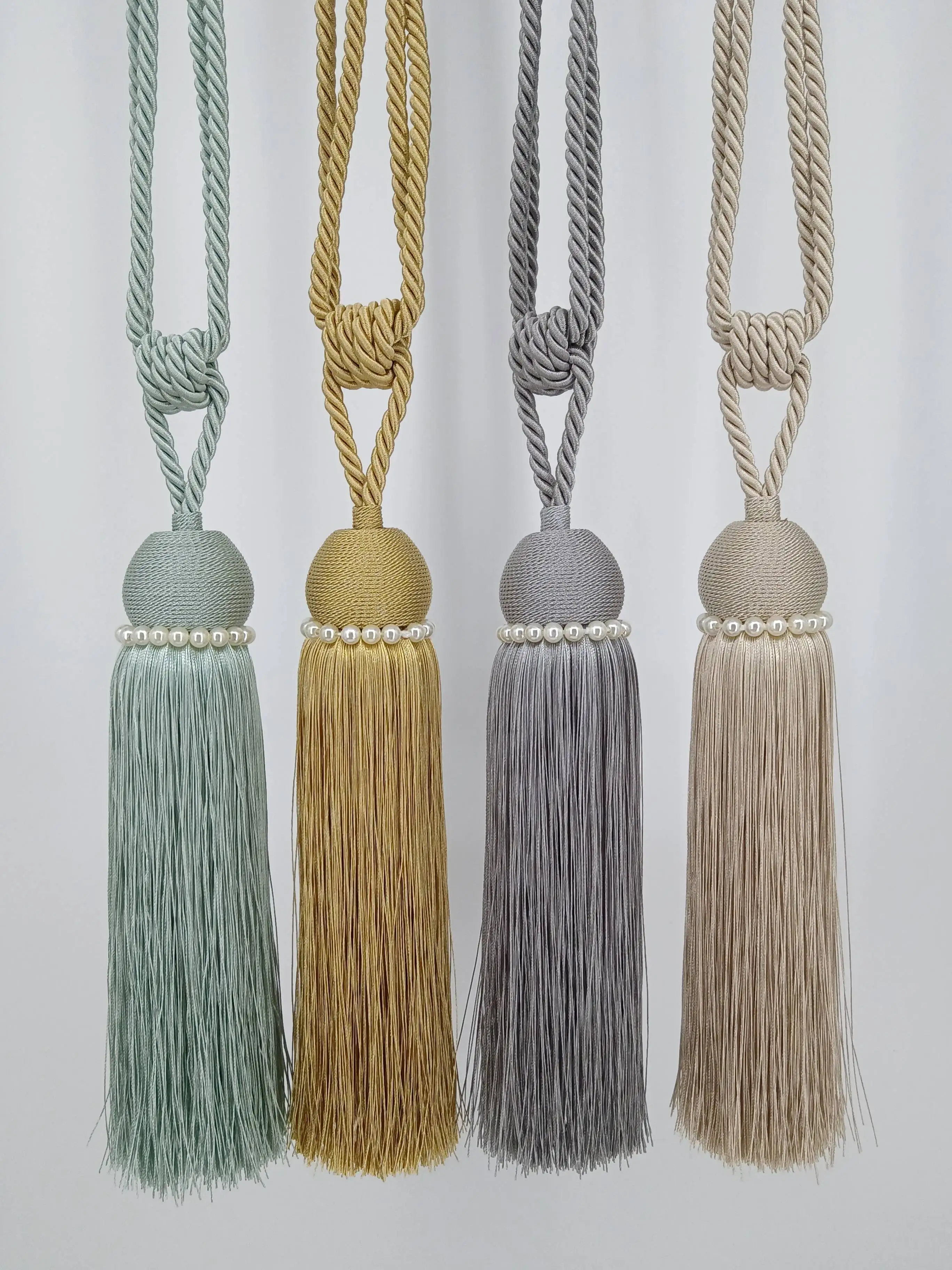 Multicolor Rope Curtains with Ball Decoration Back Strap Long Bow Tie Hanging Tassel