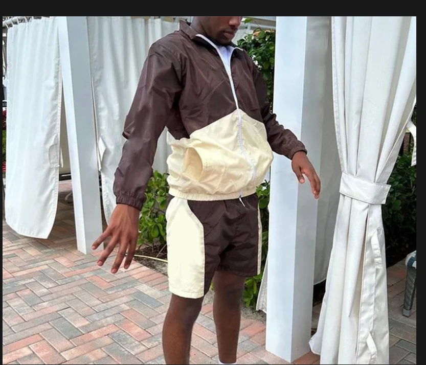 2024 Custom Summer Nylon Polyester Two Piece Jacket And Jogging Suit Set Sports Windbreaker tracksuit Shorts Sets For Men