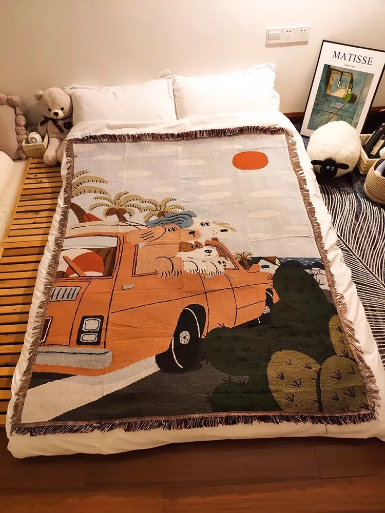 Wholesale Customized Jacquard Fabric Beach Yoga Mexican Cotton Woven Throw Blankets Outdoor Indoor With Tassels