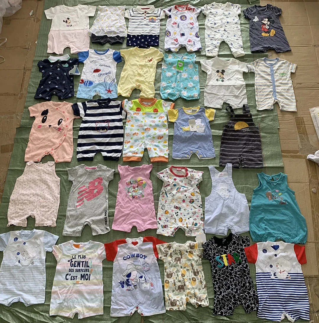 Stock Branded Overruns wholesale Apparel Children Clothing printed Clothes Outfits baby Clothes Toddler Suit summer rompers