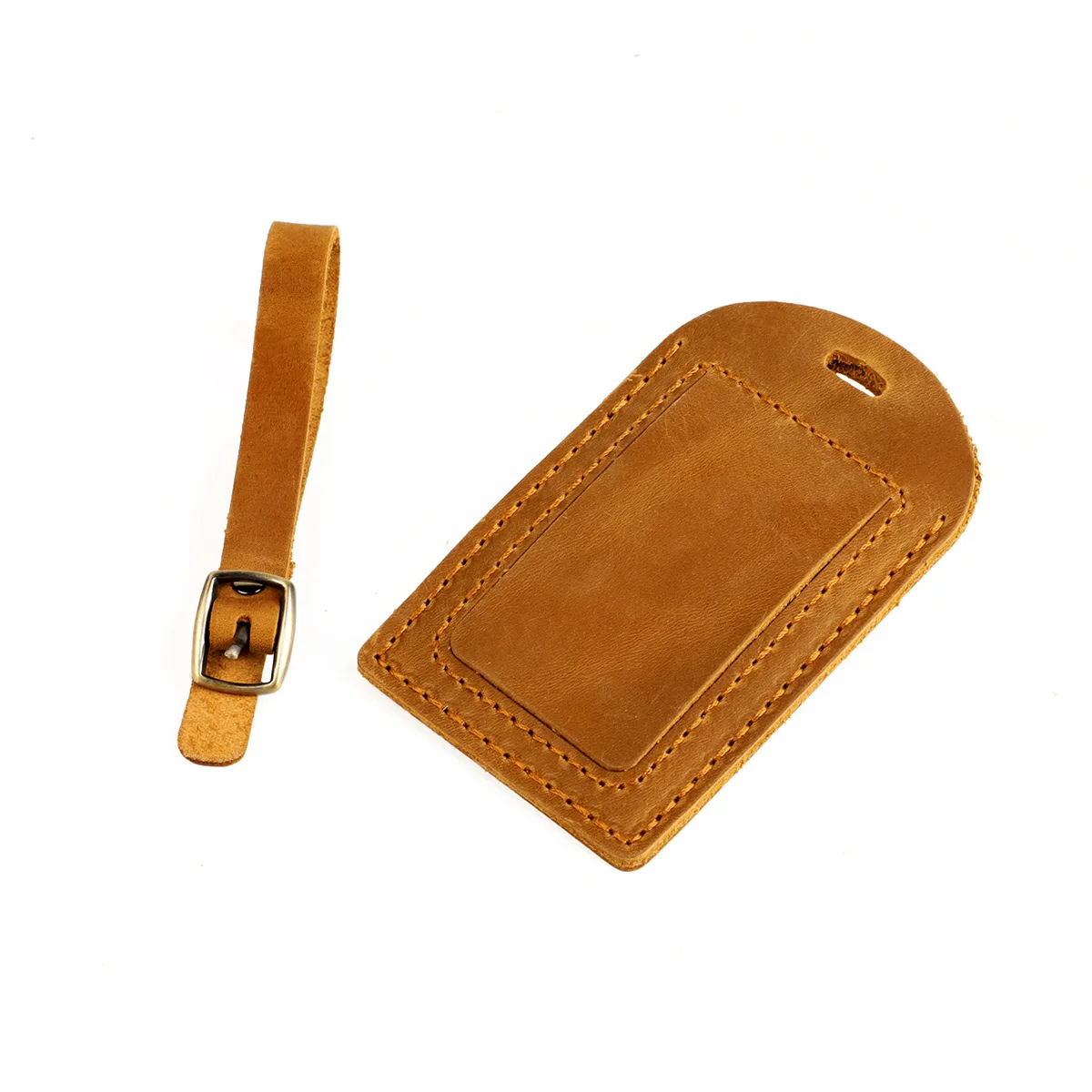 Bulk customized Embossed Logo luggage tags leather Vintage Crazy Horse Genuine Leather Luggage Tag Travel Tag