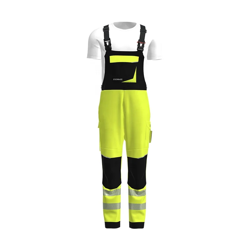 Wholesale High Quality Custom Men Bib High Visibility Construction Overall Workwear Hi Vis Silk Waterproof Brace Pants
