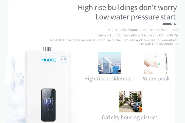 Modern novel design 13L 35W fast heating touch screen operation tankless gas water heater for shower