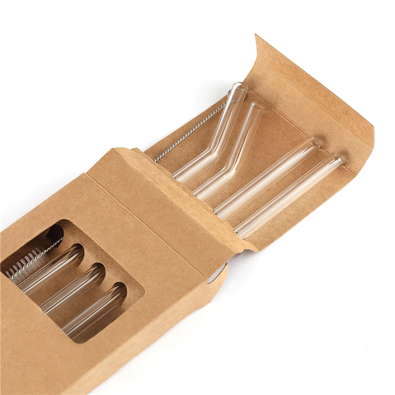 Svin Home Kitchen Recyclable Eco-friendly Reusable Custom Transparent Borosilicate Pyrex Glass Straw Set